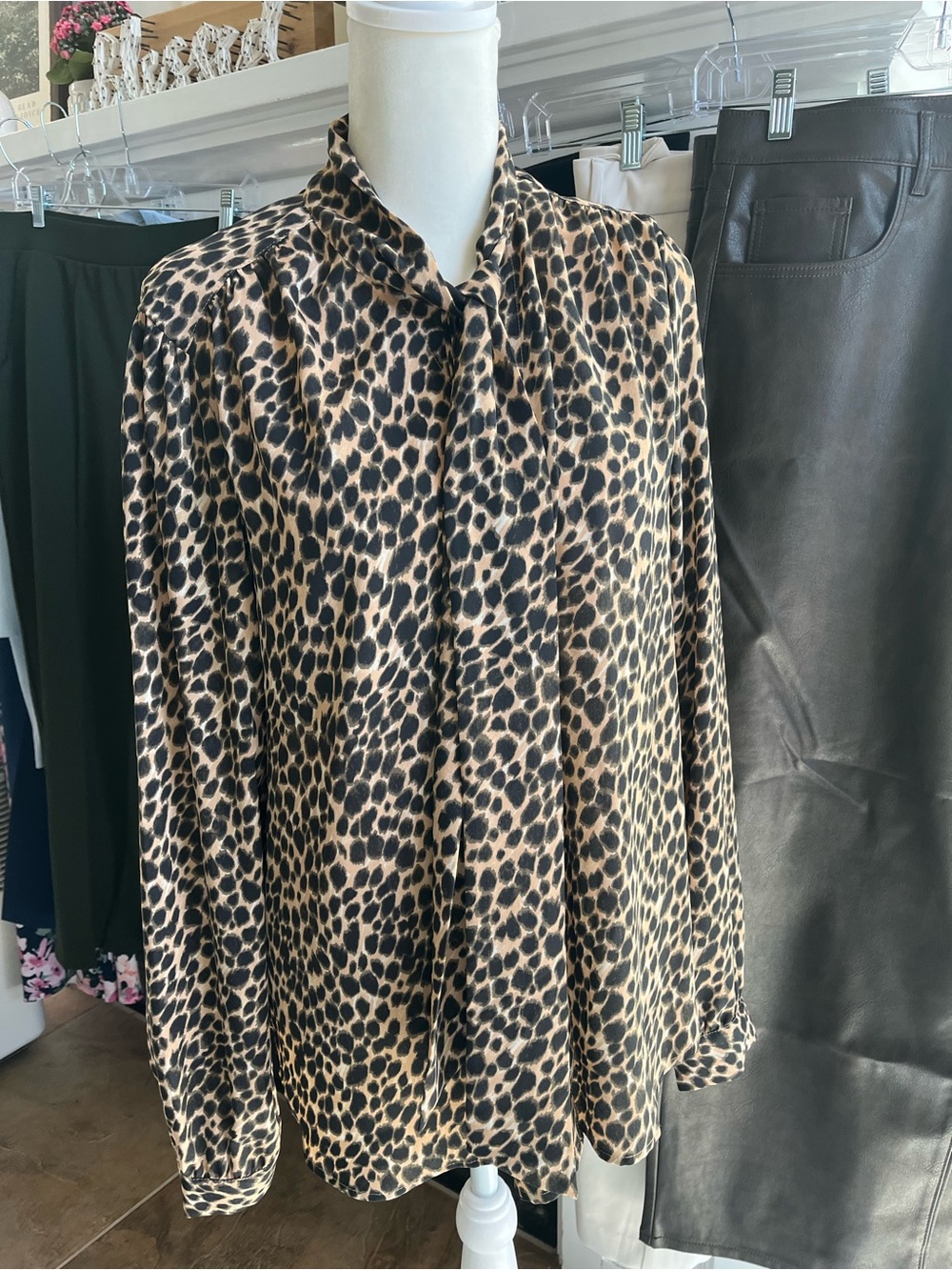 J. Crew Animal Print Long Sleeve Button Down Blouse with a Tie